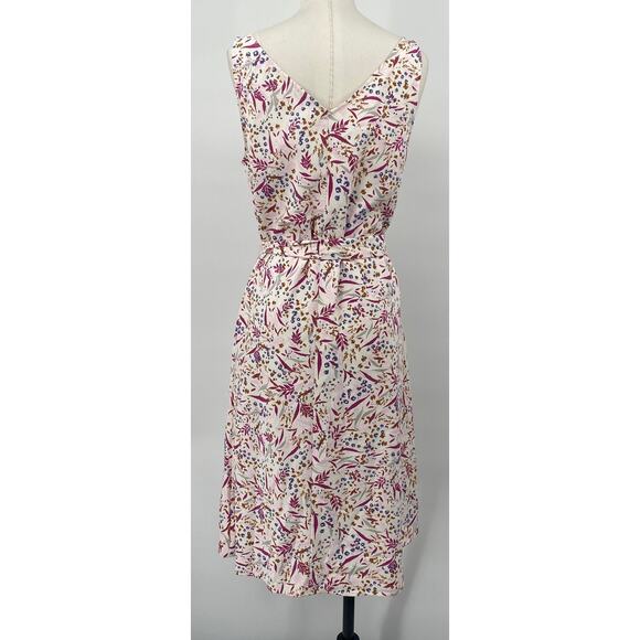 Ann Taylor Fit & Flare Floral Print Midi Dress V Neck Tie Waist Belt White NEW M - Picture 5 of 9